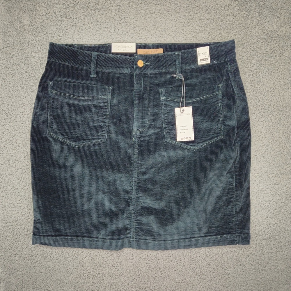 Judy Blue Stretch Corduroy Skirt 3XL High Waist Patch Pocket Emerald NWT